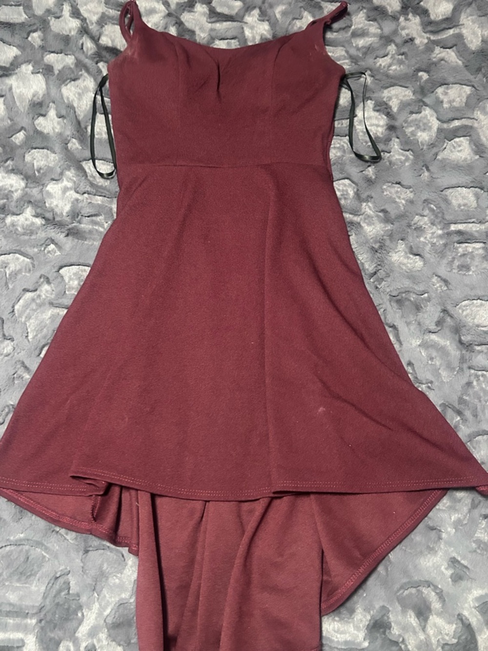B Darlin Burgundy High-Low Slip Dress